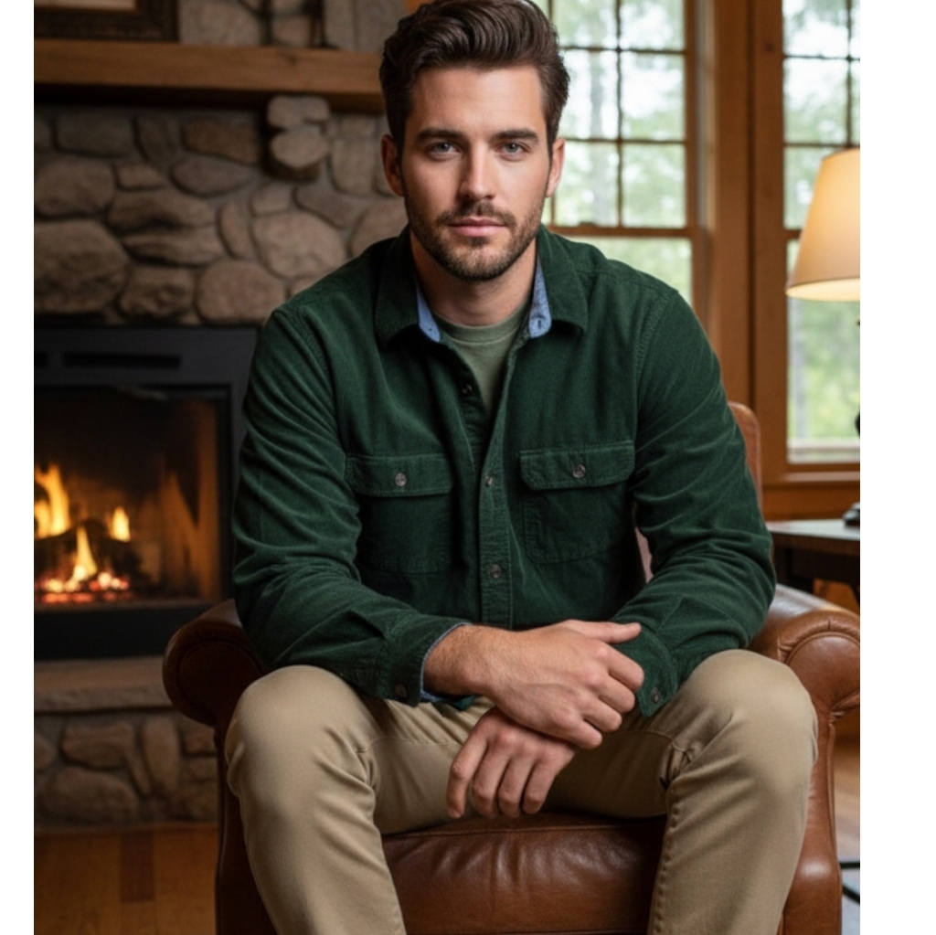 Retreat Dark Green Lightweight Corduroy Shirt